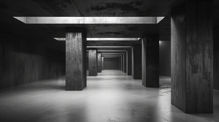 Fototapeta premium An old factory with dark, empty rooms and hallways