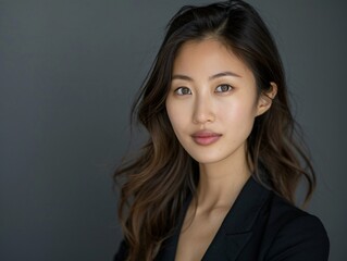Obraz premium Long-haired woman in black blazer posing
