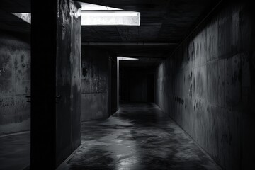 Obraz premium An old factory with dark, empty rooms and hallways