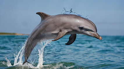 Fototapeta premium dolphin portrait captured leaping out of the water with a splash