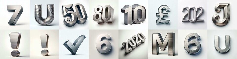 Brushed steel metal Lettering Typeface. AI generated illustration