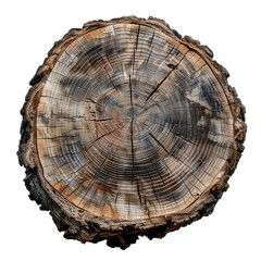 Obraz premium Cross-Section of Tree Trunk with Detailed Growth Rings, Isolated on Transparent Background, PNG.