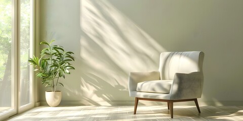 A spacious armchair by a sunny window in a living room. Concept Cozy Decor, Natural Light Photography, Home Interiors