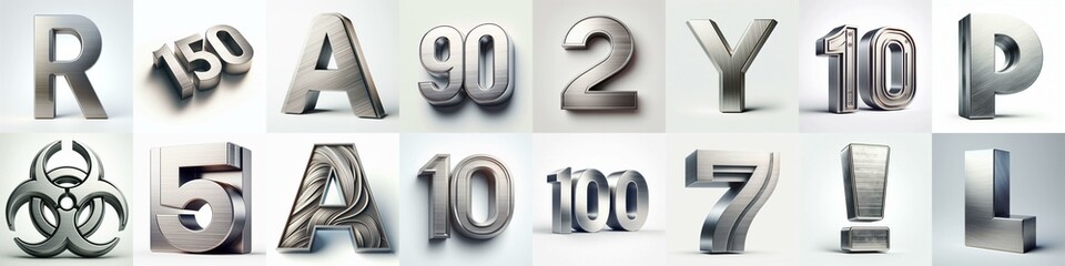 Brushed steel metal Lettering Typeface. AI generated illustration
