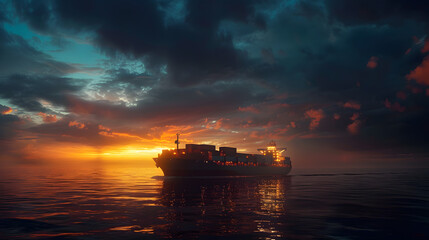 Fototapeta premium A ship for transporting cargo containers and also unloading it at the docks of a cargo port. AI Generated