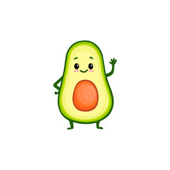 Funny cartoon avocado. Cute character vegetable isolated on white background. Doodle style. Flat character. 