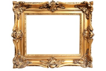 Frame. Large Vintage Golden Frame Isolated on White with Gilded Adornments