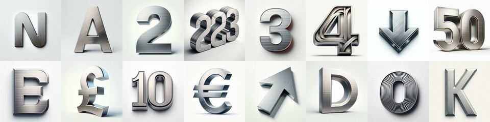 Obraz premium Brushed steel metal Lettering Typeface. AI generated illustration