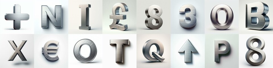Obraz premium Brushed steel metal Lettering Typeface. AI generated illustration