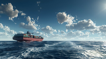 A ship for transporting cargo containers and also unloading it at the docks of a cargo port. AI Generated