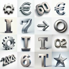 Brushed steel metal Lettering Typeface. AI generated illustration