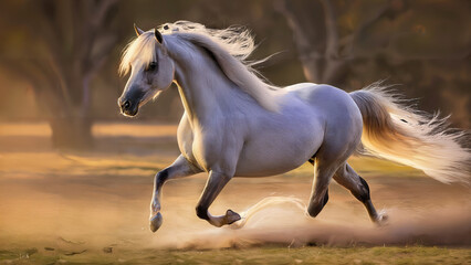 Arabian mare portrait with elegant trot and flowing mane