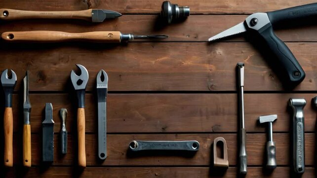 set of tools on wood