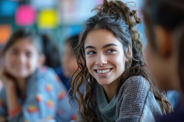 Fototapeta premium A teacher creates a lesson plan with professionalism and care, ensuring an engaging learning experience for students.
