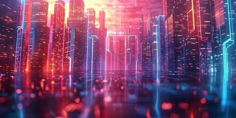 Vibrant Urban Neon Cityscape: k Loop Animation with Urban Music Background. Concept Neon Cityscape, Urban Music, Loop Animation, Vibrant Colors, Urban Environment