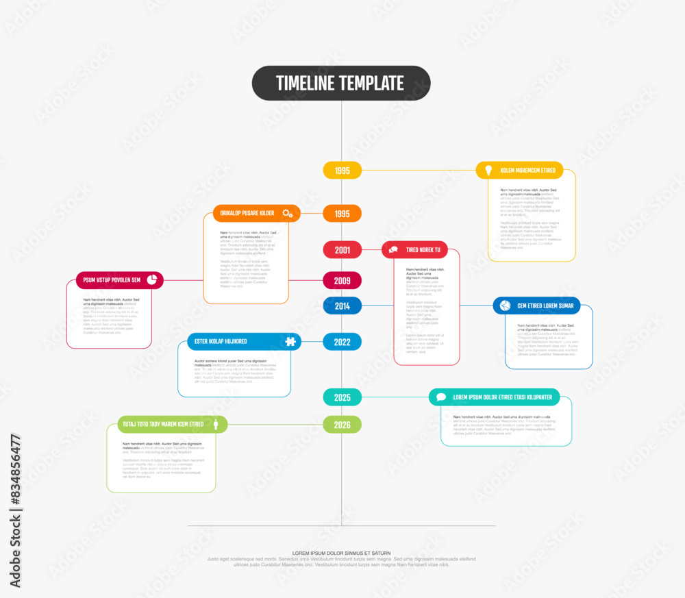 Poster simple vertical light timeline template with thick color blocks and white texts