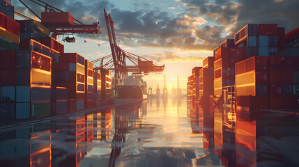 A ship for transporting cargo containers and also unloading it at the docks of a cargo port. AI Generated