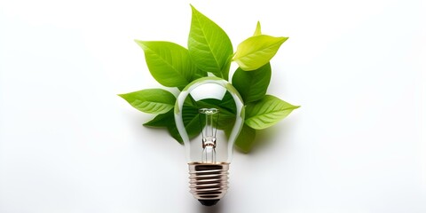 Eco-Friendly Lightbulb Surrounded by Green Leaves on a White Background. Concept Eco-Friendly Products, Sustainable Living, Green Technology, Environmental Conservation, Nature-oriented Designs