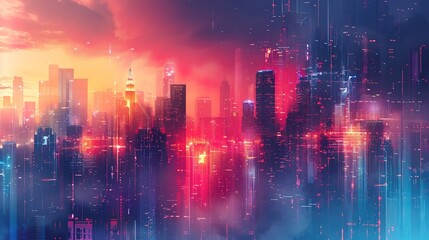 Obraz premium Abstract cityscape background with futuristic elements, representing a digital and interconnected urban environment