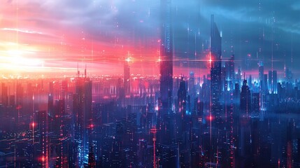 Obraz premium Abstract cityscape background with futuristic elements, representing a digital and interconnected urban environment