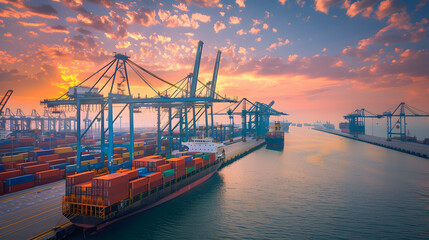 A ship for transporting cargo containers and also unloading it at the docks of a cargo port. AI Generated