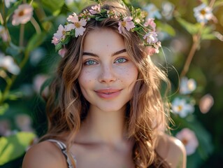 Naklejka premium Woman floral wreath bush