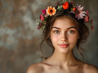 Naklejka premium Woman wearing flower crown