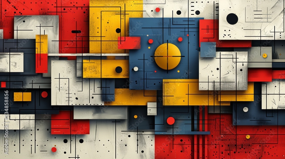 Aufkleber an intricate array of geometric shapes and vibrant colors merge in a modern abstract design