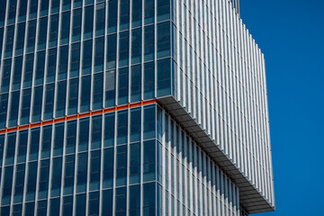Close-up of a modern business city building looking up