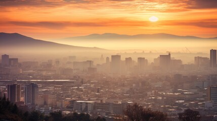 Fototapeta premium cityscape bathed in the warm hues of sunrise, 