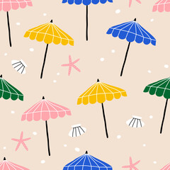Beach umbrellas seamless pattern. Sun umbrella on the beach.