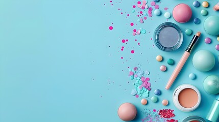 Carnival Atmosphere Meets Minimalist Cosmetics on Pastel Blue Backdrop