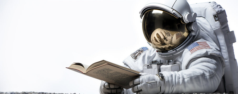 Astronaut Reading a Book During a Space Mission