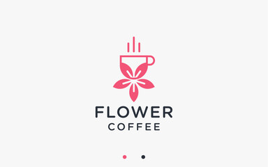 coffee with flowers logo design vector silhouette illustration