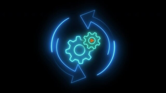 Hyperautomation futuristic gear transmission digital transformation abstract technology animated icon. Business growth computer investment industry. Artificial intelligence and big data concept.