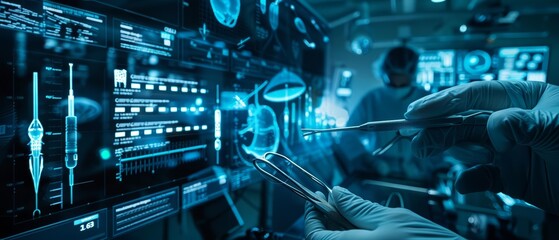 A surgical team is showcasing various surgical instruments