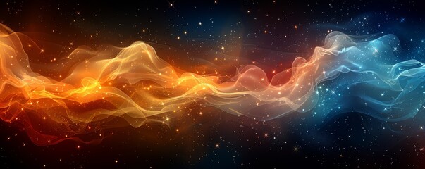 Abstract starry background with wavy lines and glowing particles in vibrant colors