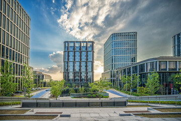 Contemporary Business Park with Glass Buildings