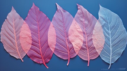 Obraz premium Autumn transparent leaves over blue background
