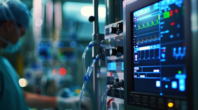 An anesthesiologist is adjusting an anesthesia machine