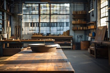 Wooden table with bowl