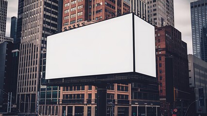 Obraz premium blank white advertisement board urban setting city buildings streets customizable ads