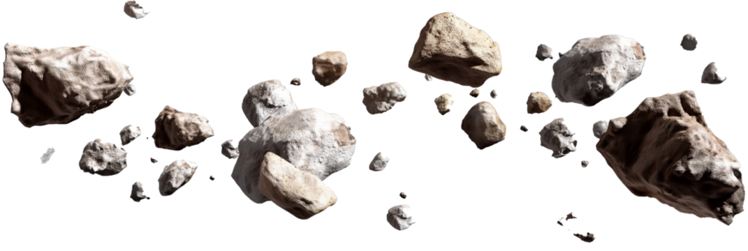 Floating rock meteorite isolated on transparent background