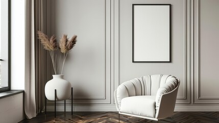 Frame mockup showcasing a minimalist blackandwhite sketch, highlighting the elegance of simplicity in the room