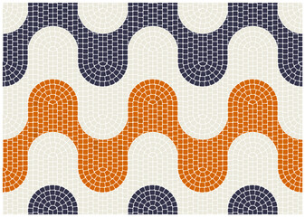 Mosaic paving tile with seamless wavy pattern, waves tessellation in portuguese style, mosaic pavement, vector