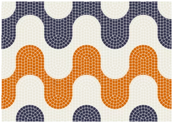 Gordijnen Mosaic paving tile with seamless wavy pattern, waves tessellation in portuguese style, mosaic pavement, vector © gomixer