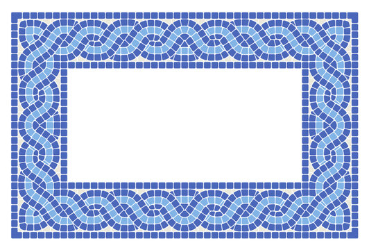 Square frame with interlacing mosaic braids, greek pattern with interweaving tiling border, mosaic pigtails, vector
