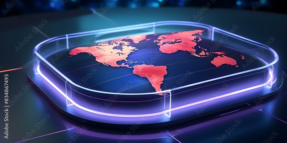 Aufkleber real-time holographic world map in control center with live global system updates. concept holograph