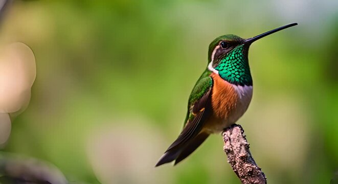 Hummingbird flying in the forest.