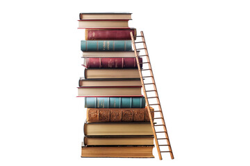 Stack of books with a ladder on a transparent background